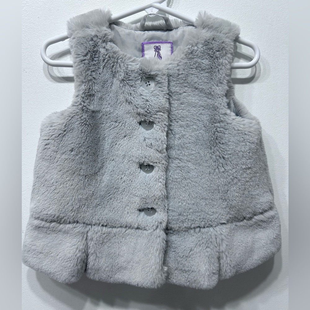 Gymboree Girls Gray Faux Fur Vest with Front Buttons Size 2T